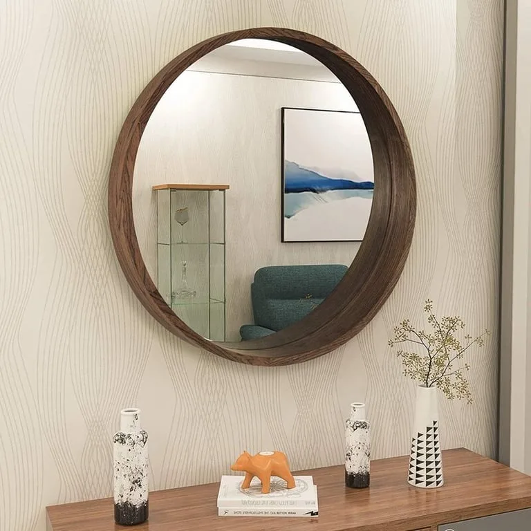 Selena Round Natural Wood Bathroom Mirror