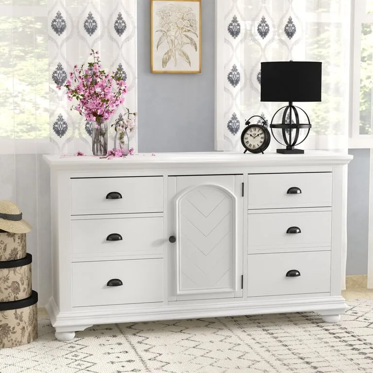Valuela White 6 Drawers Chest and Dresser