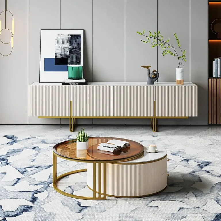 Celesta Natural Wood Round Coffee Table & TV table Set