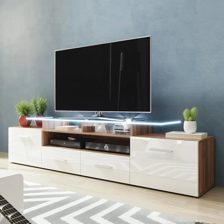 Casar High-Gloss TV Stand with LED & Storage Drawers