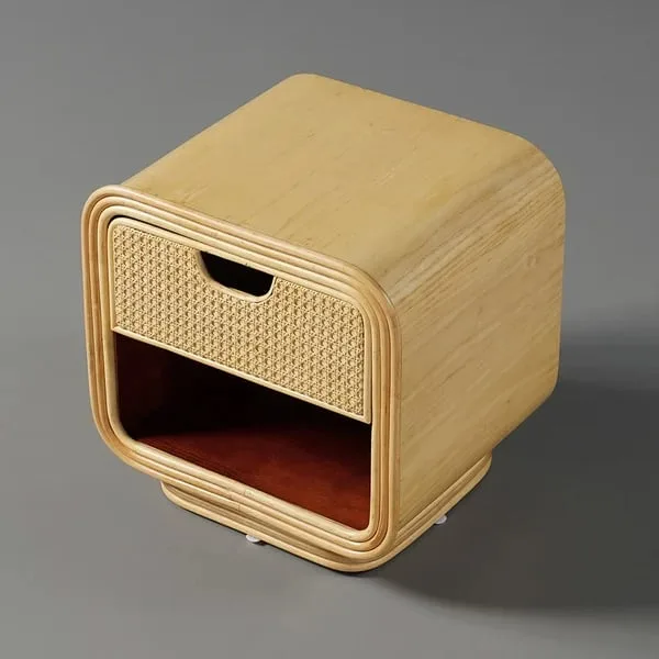 Demnal Nightstand Rattan with Natural wood