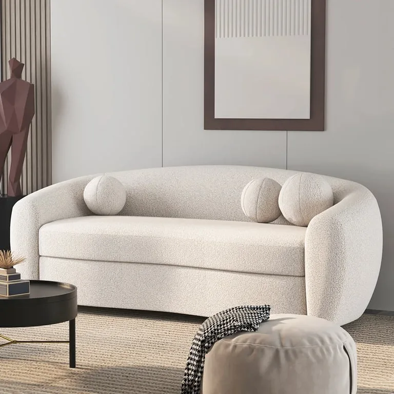 Serenity Modern White Teddy Velvet 3 Seaters Curved Sofa