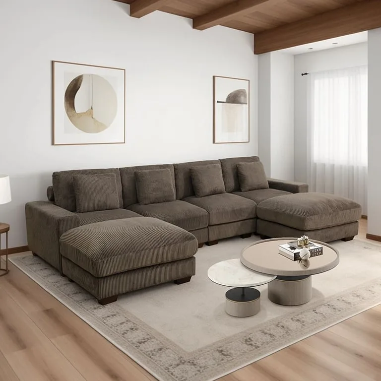 Veloro U-Shaped Sectional Sofa – Natural Wood Base