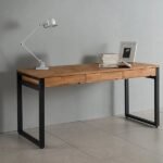 Ravion – Rustic Natural Wood Desk with Metal Frame & Drawers