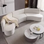 Luma Curved Natural Wood Floor Sofa – Artistic Elegance in Velvet