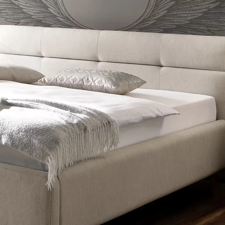Lina Minimalist Natural Wood Fabric Bed