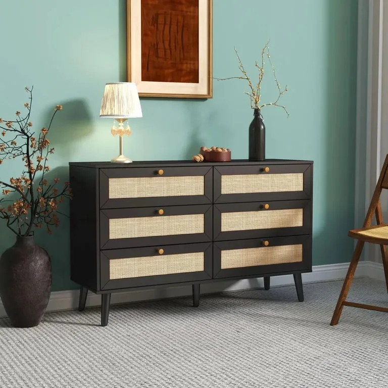 Maven – Black Rattan 6-Drawer Chest