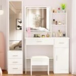Suncrown Makeup table with lighted mirror natural wood
