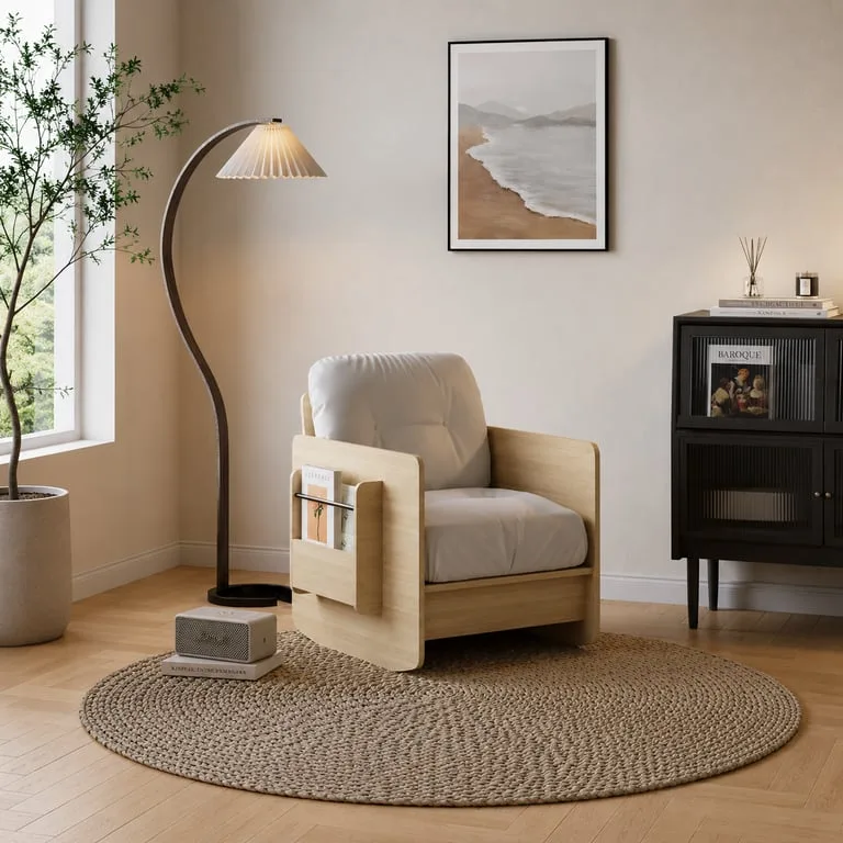 Vai Rocking Chair – Natural Wood with Side Storage
