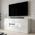 Elin Natural Wood TV Stand – Gloss Finish with Smart Storage