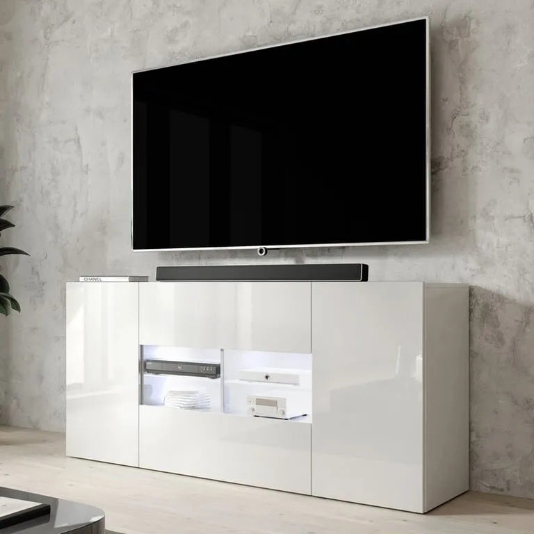 Elin Natural Wood TV Stand – Gloss Finish with Smart Storage