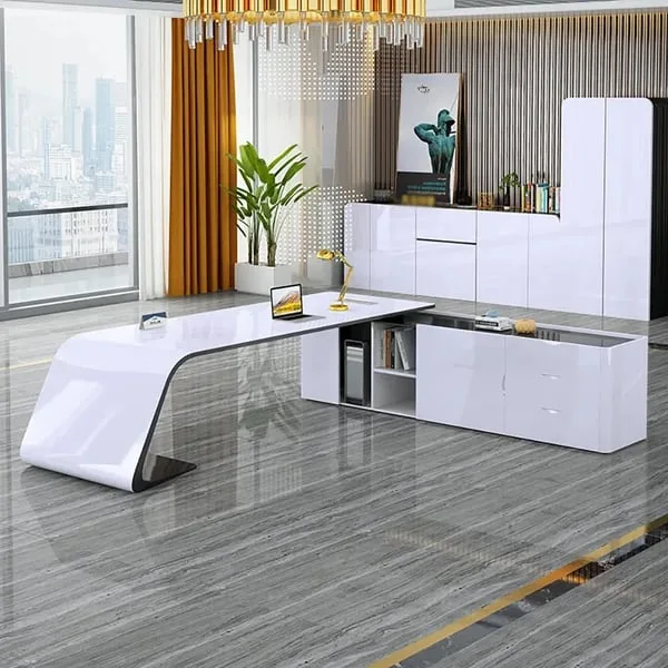 Albian – L-Shaped Right Hand Natural Wood & Office with Storage