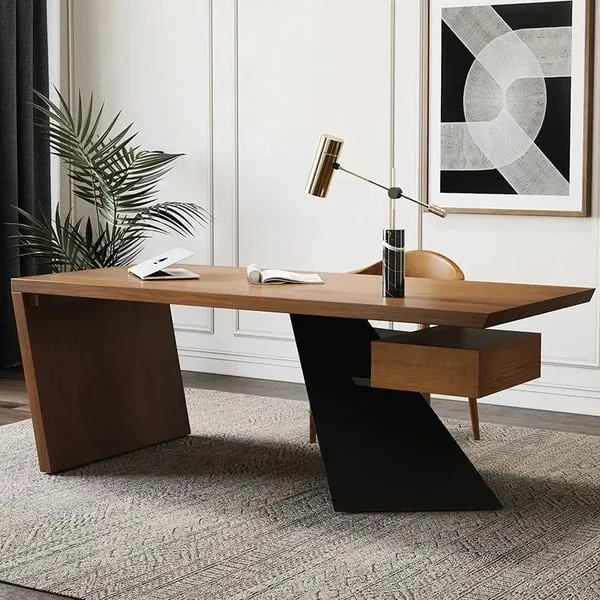 Zekar – Natural Wood Accent Desk with Handcrafted Knot-Inspired Top