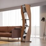 Samora curved bookcase in walnut and black