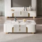 Élivane – Coffee Table & TV Unit Set with Golden Accents