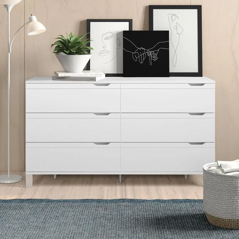 Statobo White Double Dresser with 6 Drawers