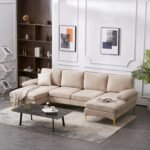 Mocha L-Shaped Sectional – Natural Wood Base