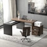 Alvar –Swivel L-Shaped Desk with Movable File Cabinet -Natural Wood