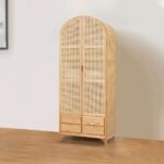 Japandi Woven Rattan Wardrobe with 2 Doors and 4 Drawers