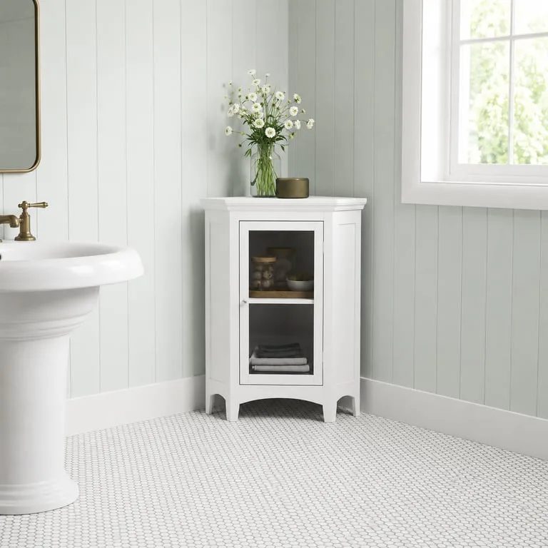 Madison – Natural Wood Floor Cabinet with Glass Door