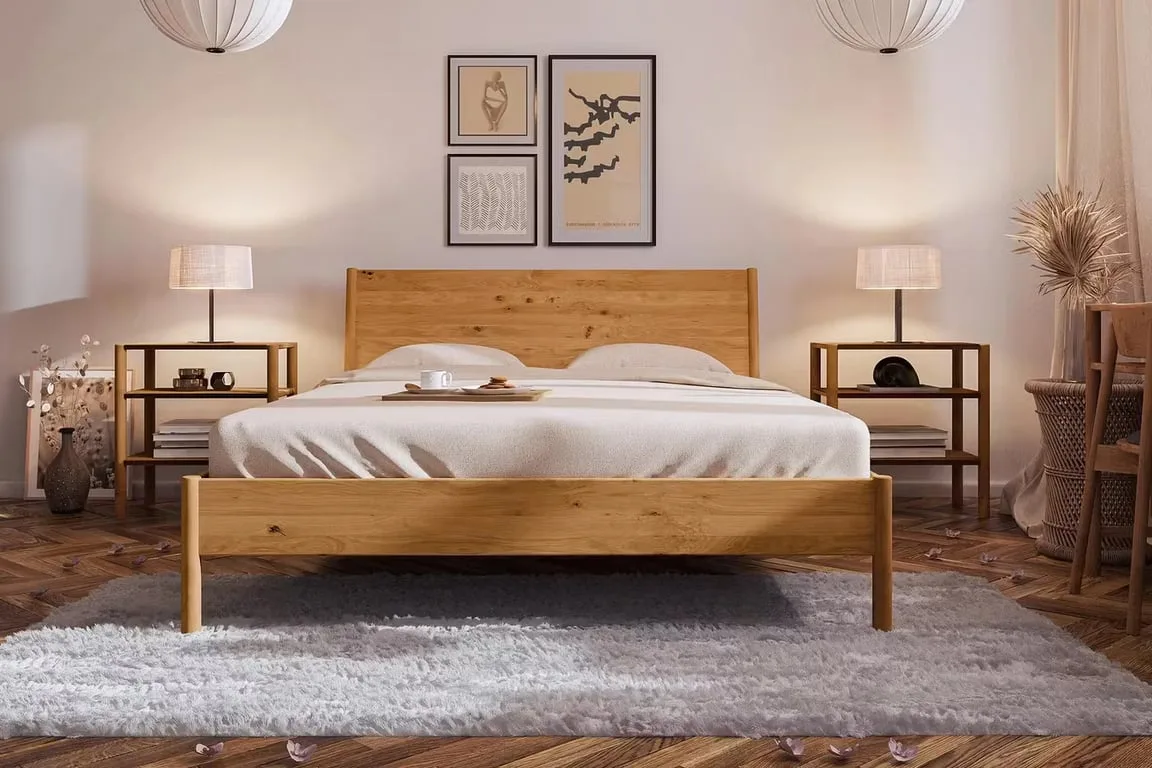 Lior – Natural Wood Bed Frame with Natural Grain
