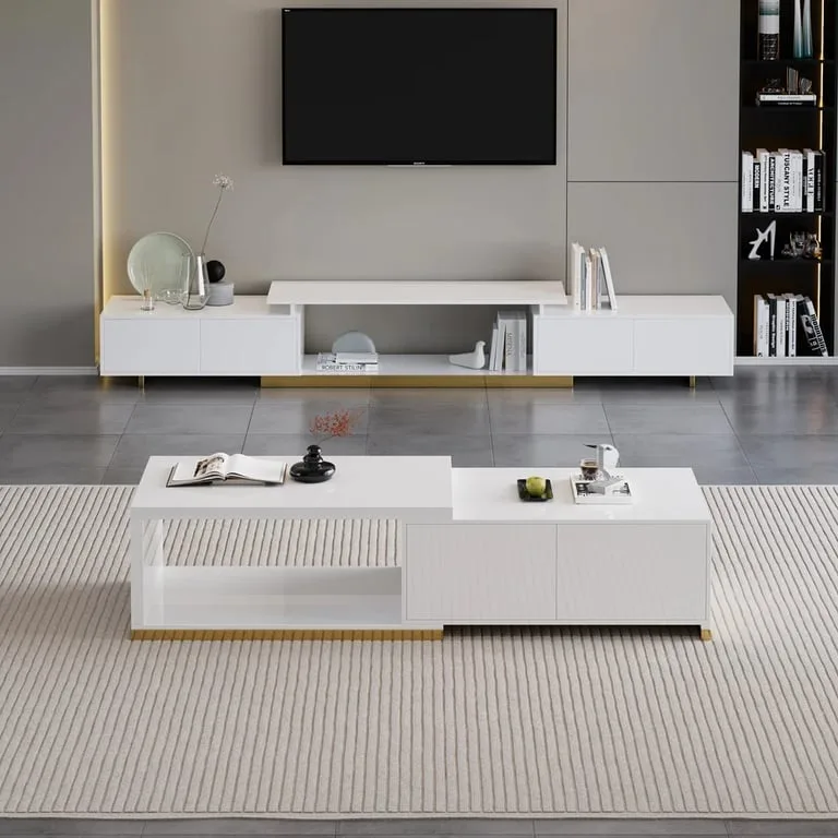 Ardena Living Ensemble – Natural Wood TV Unit & Coffee Table Set