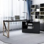 Verso – L-Shaped Natural Wood Computer Desk with Side Cabinet