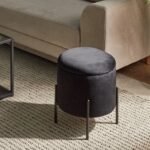 Ventro - Round Velvet Stool with Metal Legs