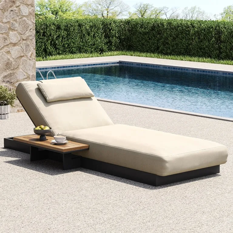 Lorigin Wooden Outdoor Lounger with side table - Natural wood