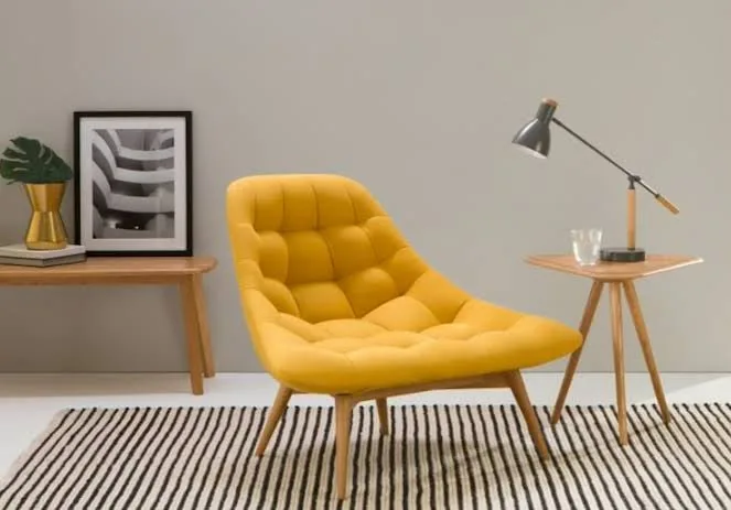 Elton Accent Chair – Classic Meets Modern with Natural Wood Legs ( Grey Color )