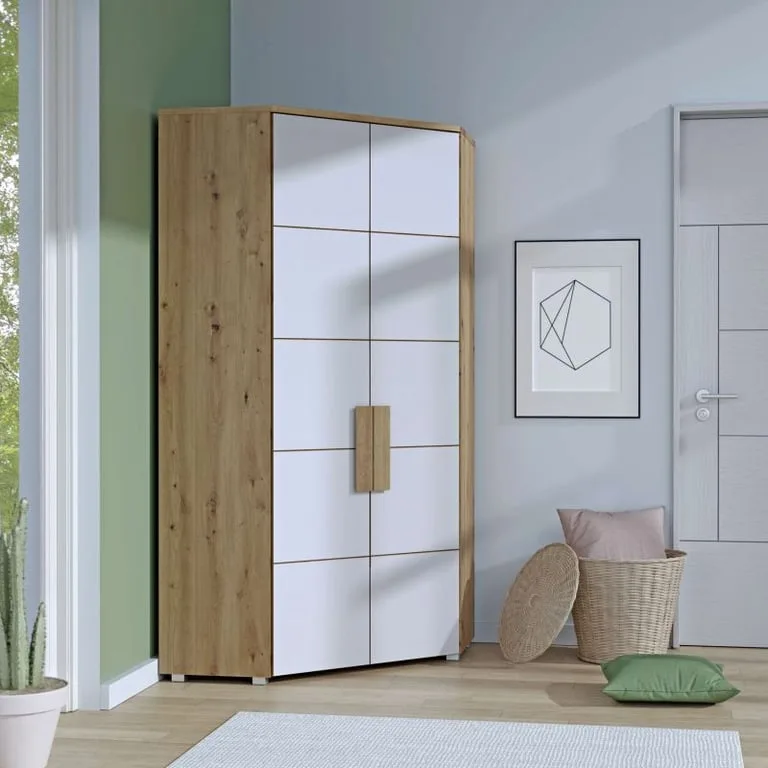 Verta – Natural Wood Youth Corner Wardrobe with 2 Doors