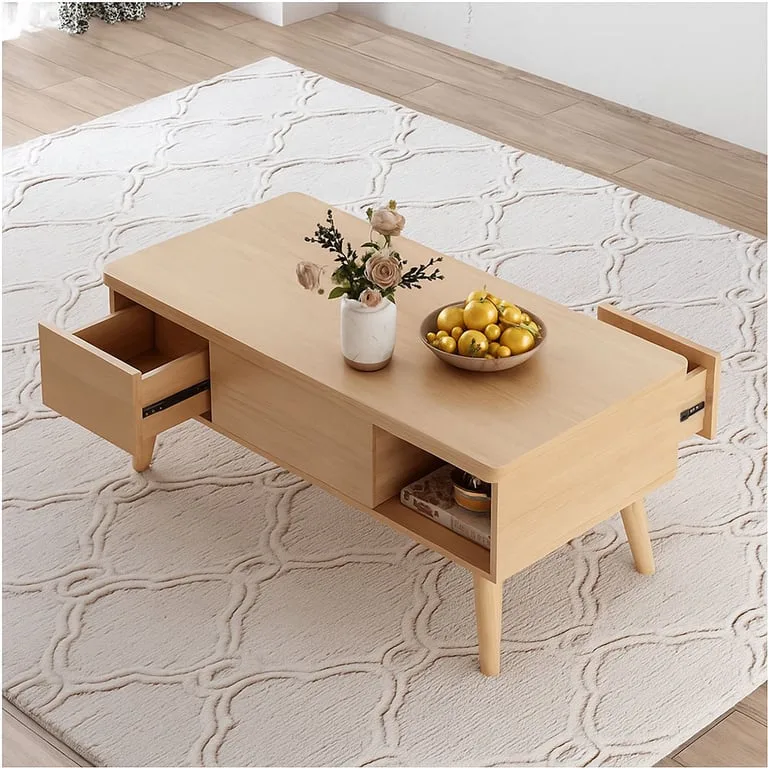 Splash Natural Wood Coffee Table – With Storage & Drawers