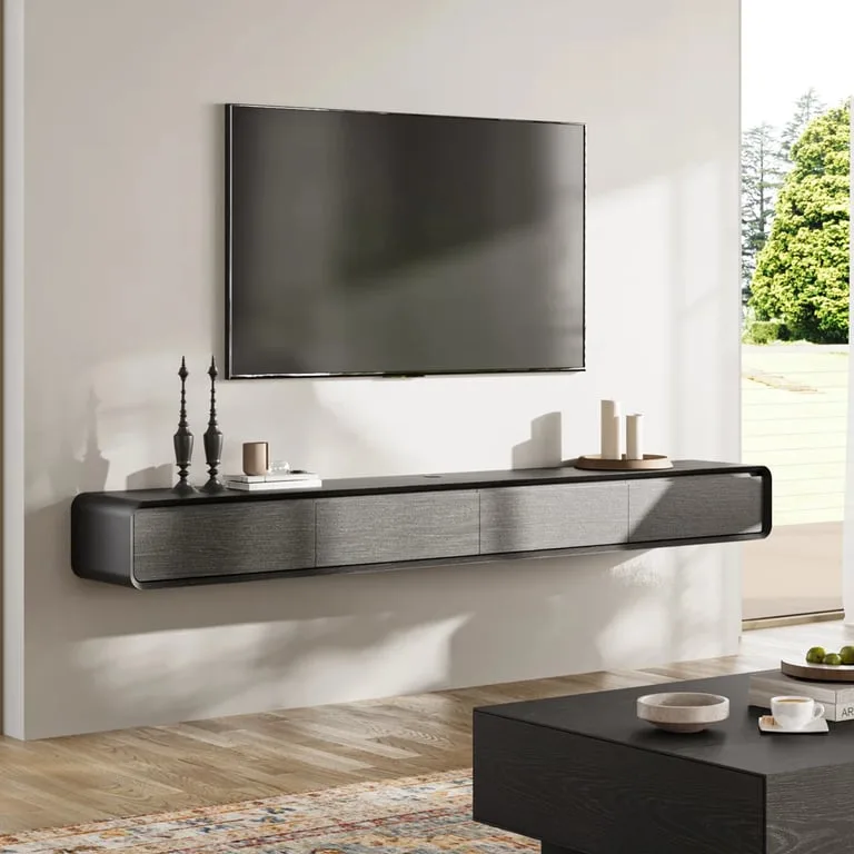 Aura Floating Natural Wood TV Unit – Rounded Corners