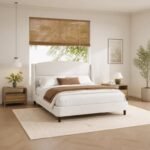 Monroe – Upholstered Bed with Wingback Headboard – Natural Wood Frame