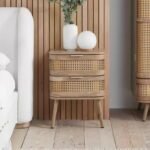 Lyra Side Table – Natural Wood with Rattan Front