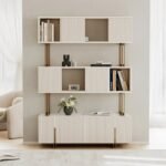 Délicat Display Shelf – White Natural Wood with Gold Frame.