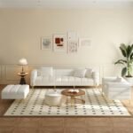 Amélis– Modern Natural Wood Sofa Set with Armchair and Ottoman,Metal Golden Legs