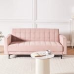 Velena – Modern Velvet Convertible Sofa with Natural Wood Frame