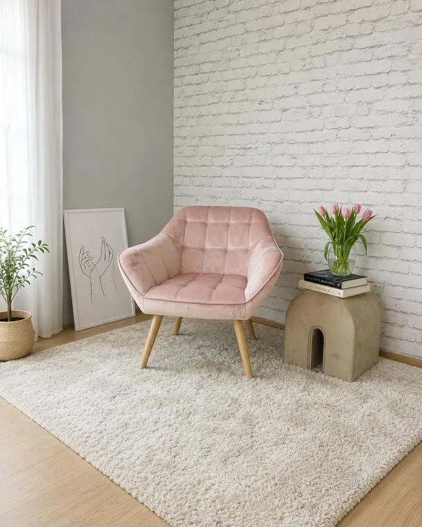 Melo Rounded Armchair – Soft Upholstery & Wooden Legs
