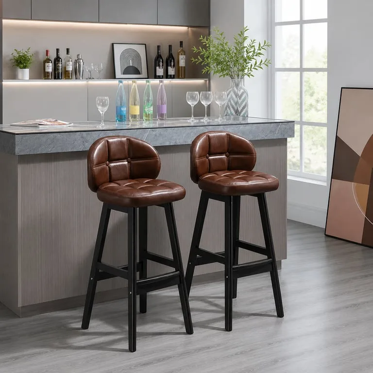 Rivano Bar Stool – Leather with Wooden Base