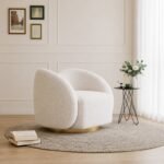 Auraya Swivel Accent Chair – White Elegance with Gold Base