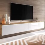 Elva – Floating Gloss White natural wood TV Unit