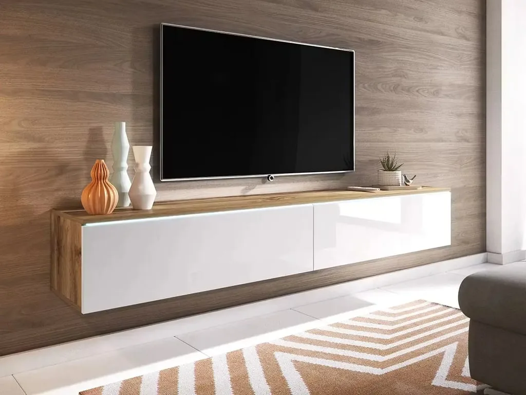 Elva – Floating Gloss White natural wood TV Unit