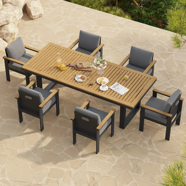 Urban 7-Piece Outdoor Dining Set – Natural Wood