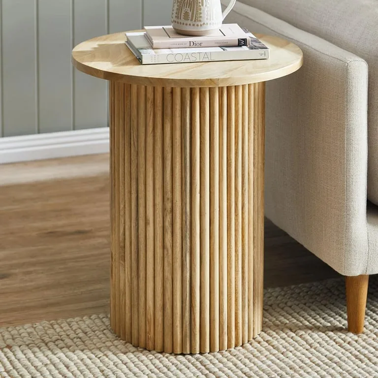 Pedestal Natural wood Side Table