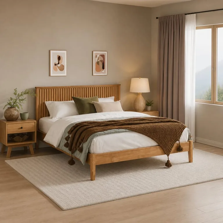 Arden Natural Wood Bed – Vertical Slat Headboard