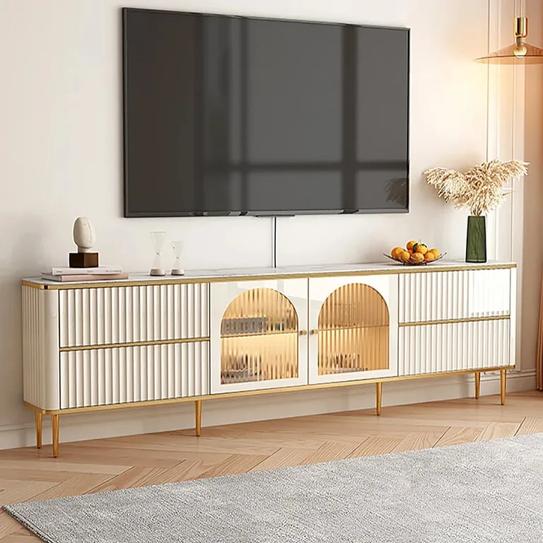 Monella TV Stand – Natural Wood with Cabinet Door and Storage Drawers