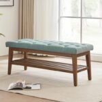 Milo – Natural Wood Shoe Bench with Fabric Upholstery