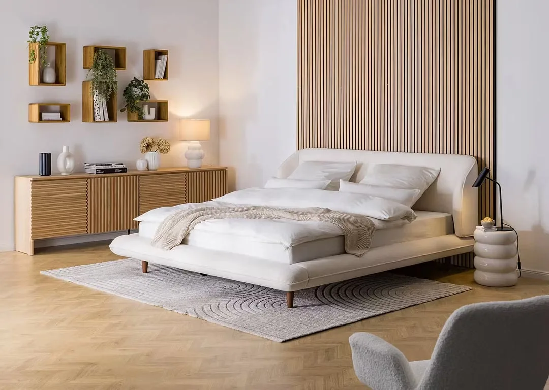 Levena Natural Wood Upholstered Bed