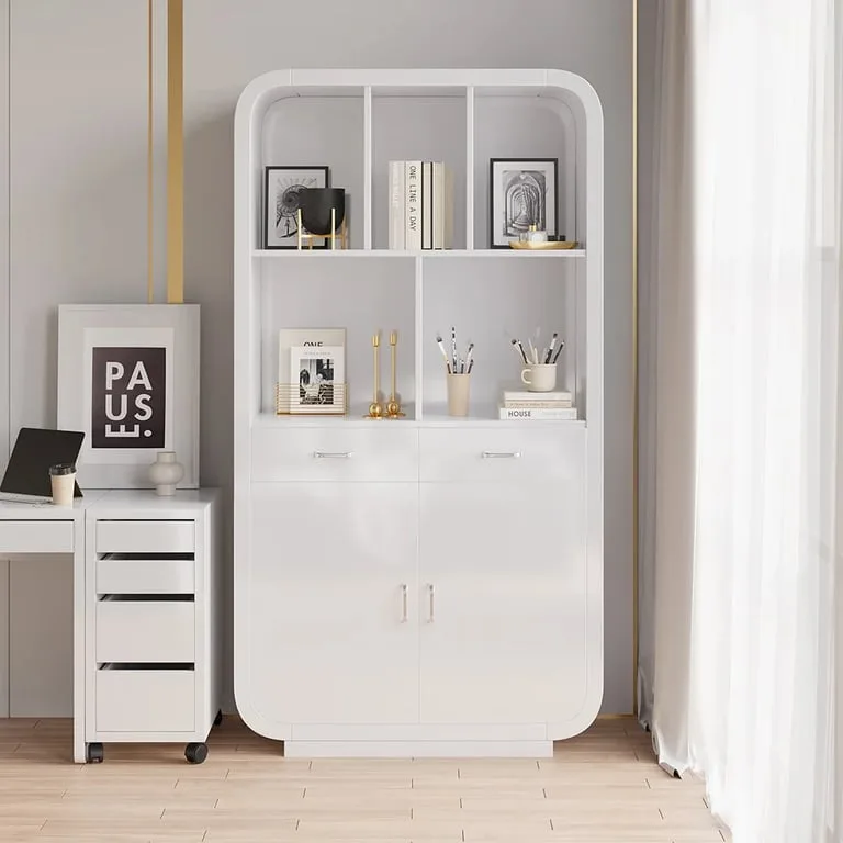 Évoque – Natural Wood Bookcase with Doors & Drawers
